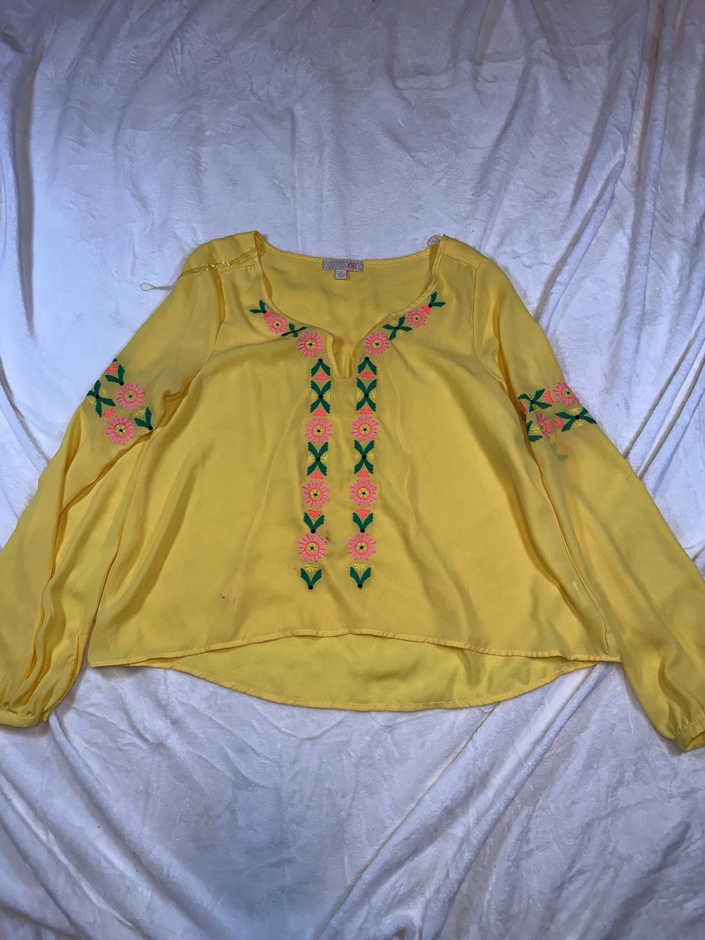 Yellow Embroidered Floral Tunic Top